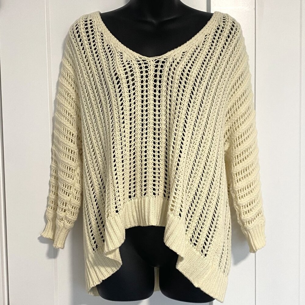 Tularosa Pullover Knit V-neck Sweater 3/4‎ Sleeve Oversized Top Size Small